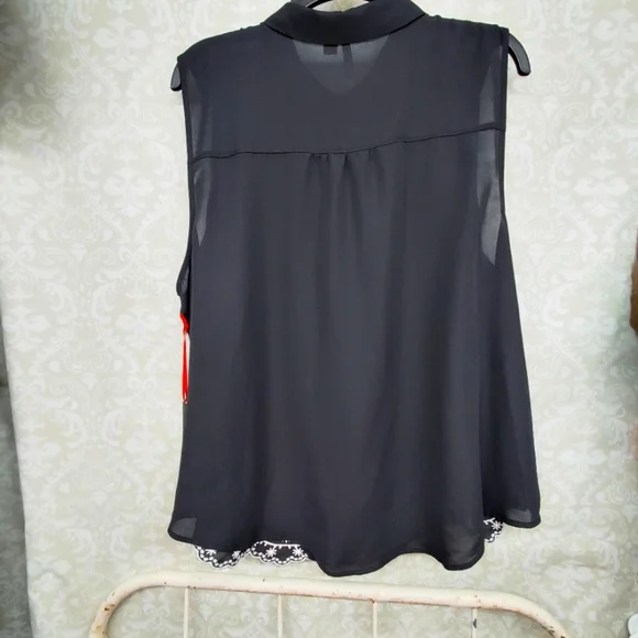 ELLE black scalloped trim sleeveless button up blouse NWT. XXL - Picture 4 of 12